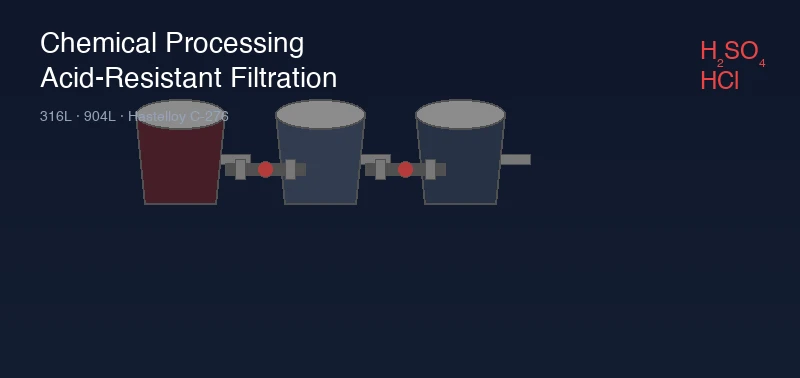 Chemical processing filtration systems using 316L and 904L stainless steel mesh for acid-resistant and high-temperature applications